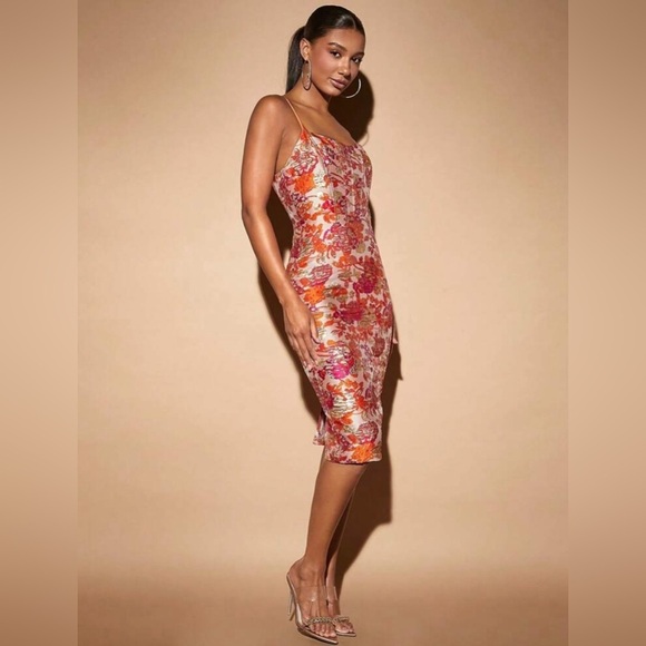 Floral Jacquard Cami Dress SZ M Elegant Cocktail Wedding Guest New✨Highly ✨✨ - Picture 2 of 8